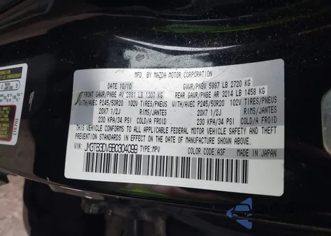 2011 Mazda Cx-9 Grand Touring from USA, damaged, VIN JM3TB3DV6B0304099